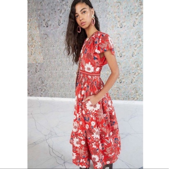 Ulla Johnson Lottie Floral Midi Dress Scarlet Red - Picture 2 of 12